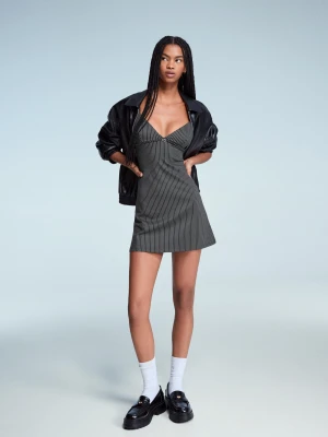 Bershka Sukienka Mini W Kratę Kobieta Ciemnoszary