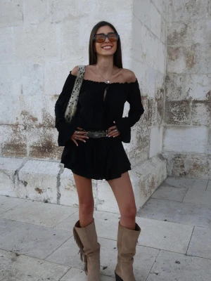 Bershka Sukienka Mini W Stylu Boho Z Długim Rękawem Kobieta Czarny