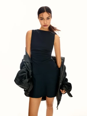 Bershka Sukienka Mini Z Bengalinu O Rozkloszowanym Kroju Kobieta Granatowy