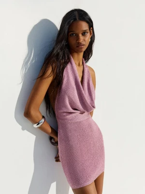 Bershka Sukienka Mini Z Dekoltem Halter I Cekinami Kobieta Różowy