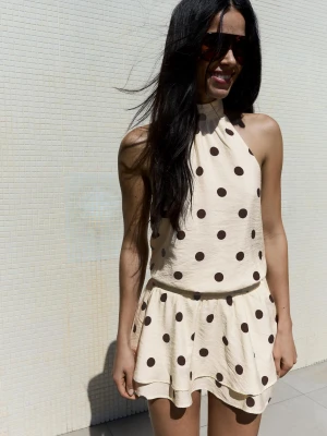 Bershka Sukienka Mini Z Dekoltem Halter Kobieta Beżowy