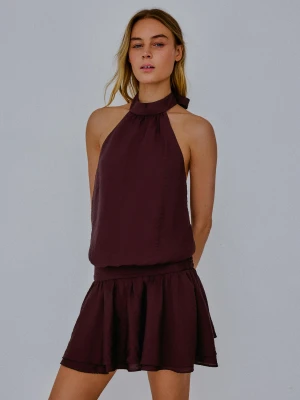Bershka Sukienka Mini Z Dekoltem Halter Kobieta Rubinowy