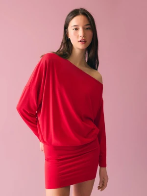 Bershka Sukienka Mini Z Długim Rękawem I Dopasowaną Spódnicą Kobieta Czerwony