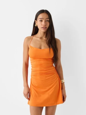 Bershka Sukienka Mini Z Drapowaniem Kobieta Pomarańczowy