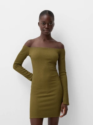 Bershka Sukienka Mini Z Fakturą Kobieta Khaki