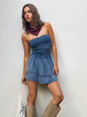 Bershka Sukienka Mini Z Falbankami Kobieta Niebieski