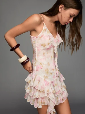 Bershka Sukienka Mini Z Falbankami Kobieta Wielokolorowy