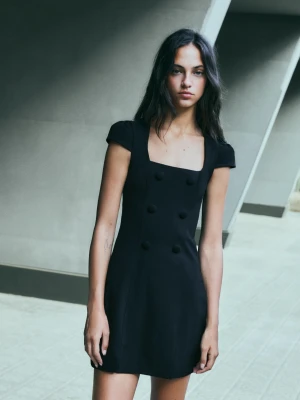 Bershka Sukienka Mini Z Krótkim Rękawem I Guzikami Kobieta Czarny