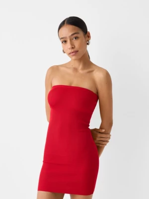 Bershka Sukienka Mini Z Odkrytymi Ramionami Kobieta Czerwony
