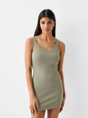 Bershka Sukienka Mini Z Ozdobną Lamówką Kobieta Khaki