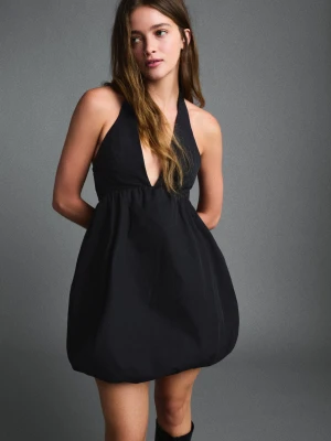 Bershka Sukienka Mini Z Popeliny O Balonowym Kroju Kobieta Czarny