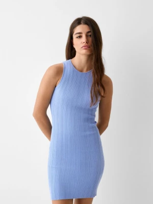 Bershka Sukienka Mini Z Prążkowanej Tkaniny, Bez Rękawów Kobieta Niebieski