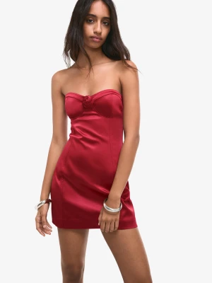 Bershka Sukienka Mini Z Satyny W Kwiaty Kobieta Koralowy