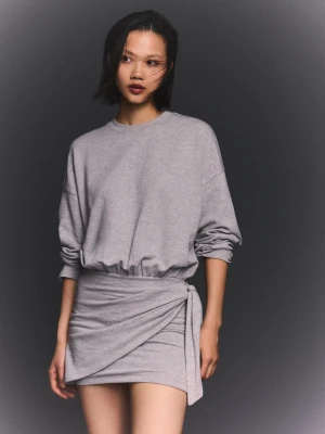 Bershka Sukienka Mini Z Węzłem Kobieta Szary