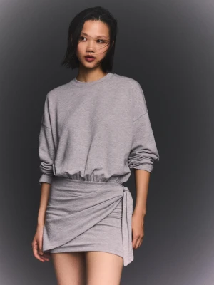 Bershka Sukienka Mini Z Węzłem Kobieta Szary
