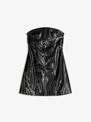 Bershka Sukienka Mini Ze Sztucznej Skóry Z Klamrą Kobieta Czarny