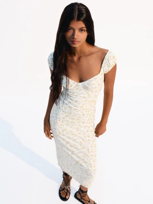 Bershka Sukienka Średniej Długości Kobieta Żółty