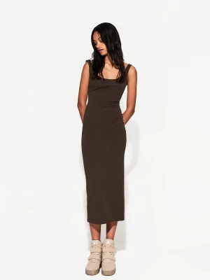 Bershka Sukienka Średniej Długości Na Ramiączkach Kobieta Brązowy