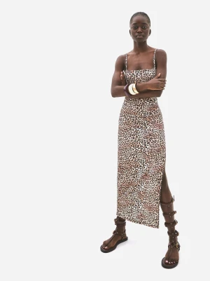 Bershka Sukienka Średniej Długości Na Ramiączkach Kobieta Wielbłądzi