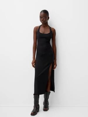 Zdjęcie produktu Bershka Sukienka Średniej Długości Na Ramiączkach Z Bengaliny Ze Sprzączką Kobieta Czarny