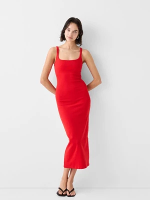 Bershka Sukienka Średniej Długości Na Ramiączkach Z Kwadratowym Dekoltem Kobieta Czerwony
