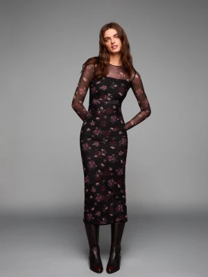 Bershka Sukienka Średniej Długości Z Długim Rękawem Z Tiulu Kobieta Bordowy