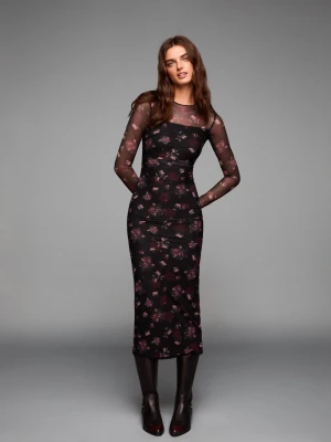 Bershka Sukienka Średniej Długości Z Długim Rękawem Z Tiulu Kobieta Bordowy