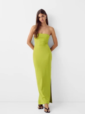 Bershka Sukienka Średniej Długości Z Odkrytymi Ramionami Kobieta Zielony