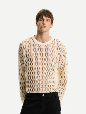 Bershka Sweter Ażurowy Mężczyzna Biały Złamany