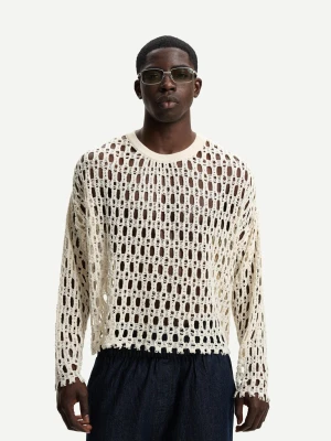 Bershka Sweter Ażurowy Mężczyzna Biały Złamany