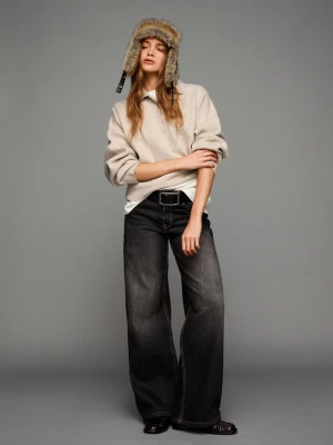 Bershka Sweter Boxy Z Kołnierzykiem Typu Polo Kobieta Wielbłądzi