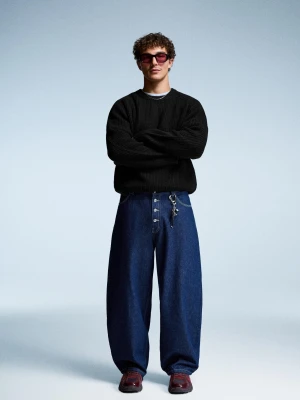 Bershka Sweter Dżersejowy Z Wełną Mężczyzna Czarny