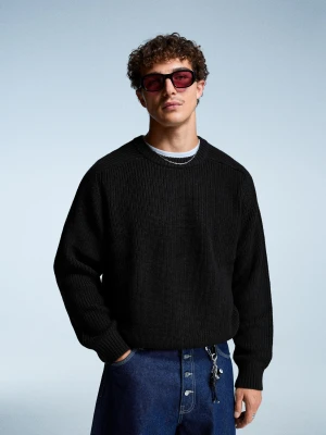 Bershka Sweter Dżersejowy Z Wełną Mężczyzna Czarny