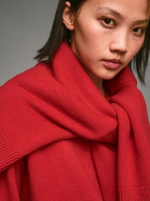 Bershka Sweter Oversize Dół Rib Kobieta Czerwony