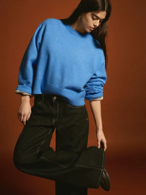 Bershka Sweter Oversize Dół Rib Kobieta Jasnoniebieski