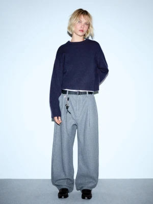 Bershka Sweter Oversize Dół Rib Kobieta Niebieski