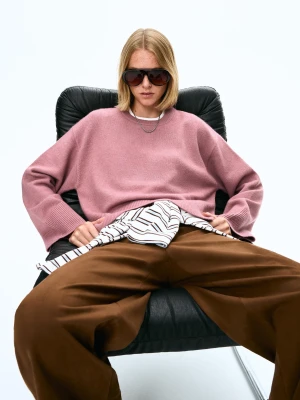 Bershka Sweter Oversize Dół Rib Kobieta Różowy