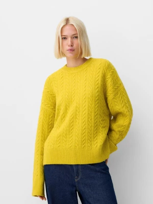 Bershka Sweter Oversize Ze Splotem Warkoczowym Kobieta Cytrynowy