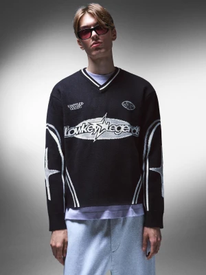 Bershka Sweter Sportowy Z Nadrukiem Mężczyzna Czarny