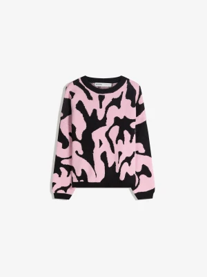 Bershka Sweter Szenilowy Z Nadrukiem Mężczyzna Różowy