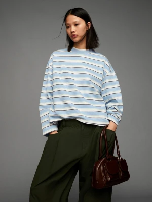 Bershka Sweter W Paski Kobieta Jasnoniebieski