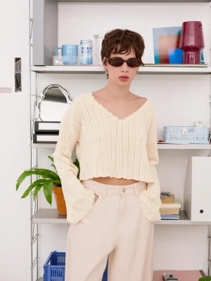 Bershka Sweter W Rustykalnym Stylu Kobieta Kremowy