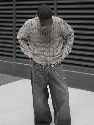 Bershka Sweter W Warkocze Mężczyzna Szary