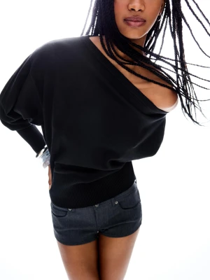 Zdjęcie produktu Bershka Sweter Z Asymetrycznym Dołem Rib Kobieta Czarny