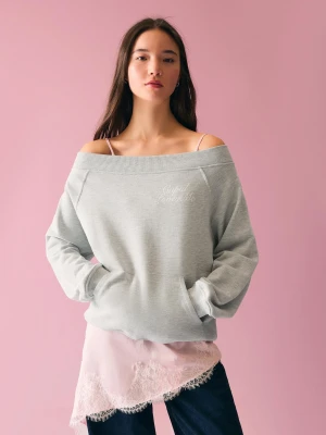 Zdjęcie produktu Bershka Sweter Z Dekoltem Bardot Strass Kobieta Szary