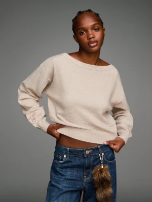 Bershka Sweter Z Dekoltem W Łódkę Kobieta Piaskowy