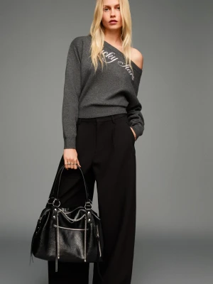 Bershka Sweter Z Dekoltem W Łódkę Kobieta Szary