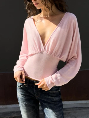 Bershka Sweter Z Dekoltem W Serek I Paskiem Kobieta Różowy