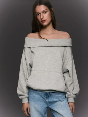 Bershka Sweter Z Dekoltem Z Odkrytymi Ramionami I Długim Rękawem Kobieta Szary