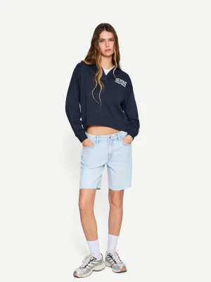 Bershka Sweter Z Długim Rękawem I Kołnierzykiem Polo Kobieta Granatowy